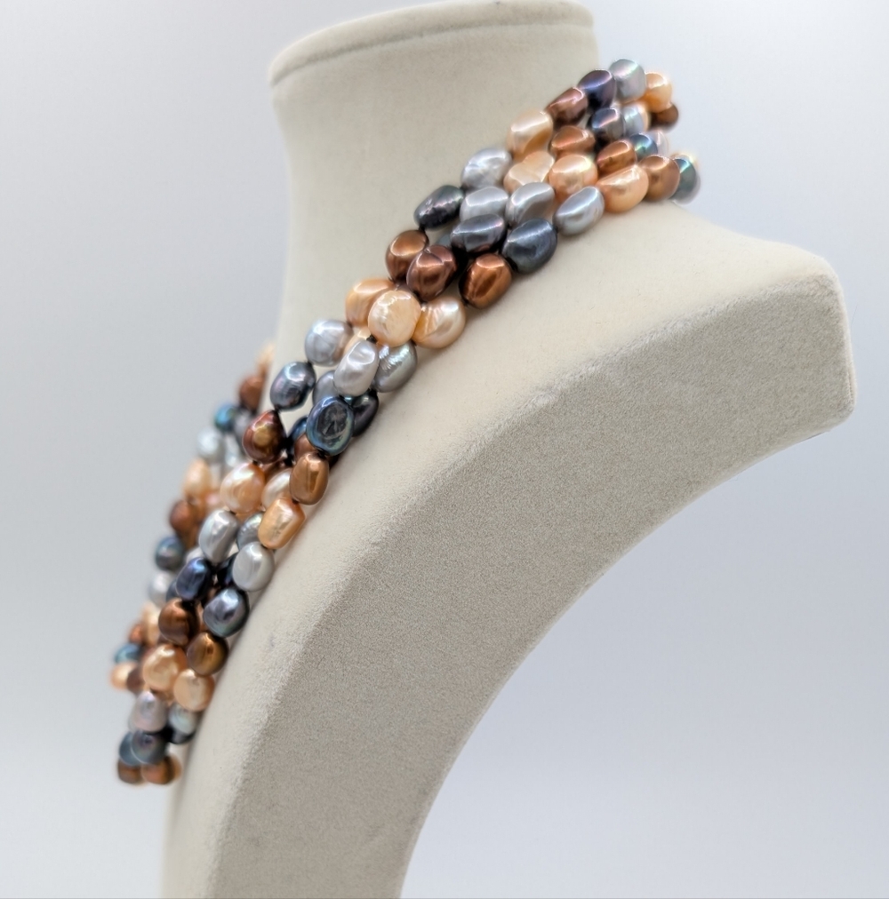 Imperial Pearl Syndicate 4 Strand Multicolor Baroque Cultured Pearl Necklace 18" - Picture 2 of 9